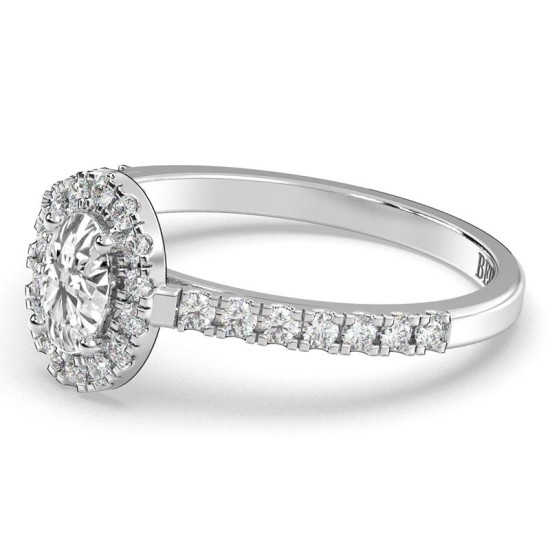 Bague Solitaire en Or blanc Halo Accompagné Diamant Ovale