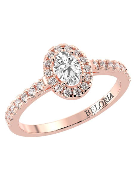Bague Solitaire en Or blanc Halo Accompagné Diamant Ovale 2