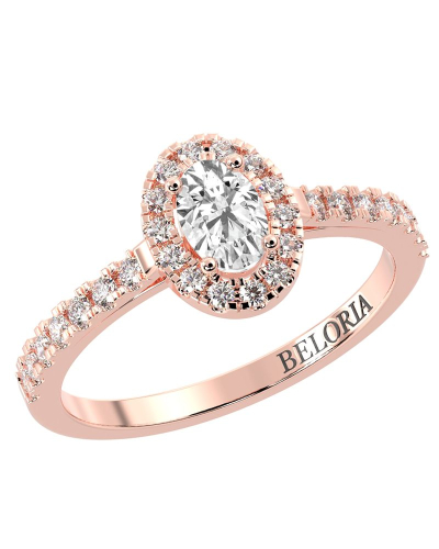 Bague Solitaire en Or rose Halo Accompagné Diamant Ovale