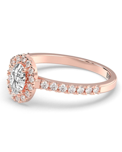 Bague Solitaire en Or rose Halo Accompagné Diamant Ovale