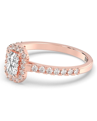 Bague Solitaire en Or rose Accompagné Diamant Emeraude Halo
