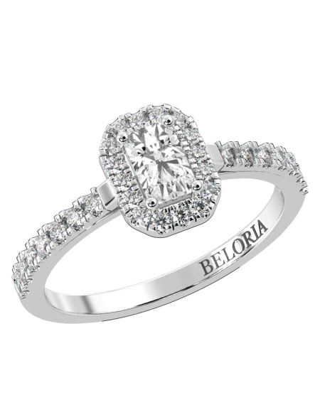 Bague Solitaire en Or jaune Accompagné Diamant Emeraude Halo 2