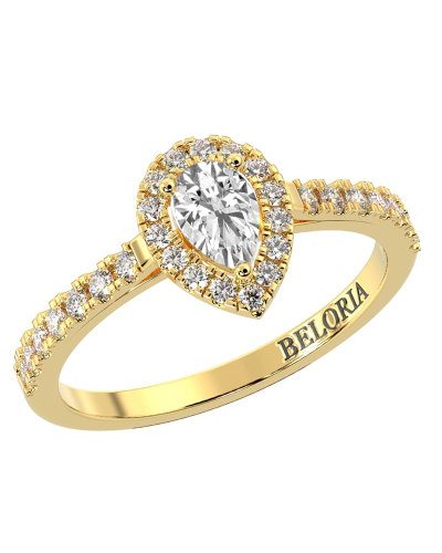bague Solitaire en Or jaune  Accompagné Diamant Halo Poire