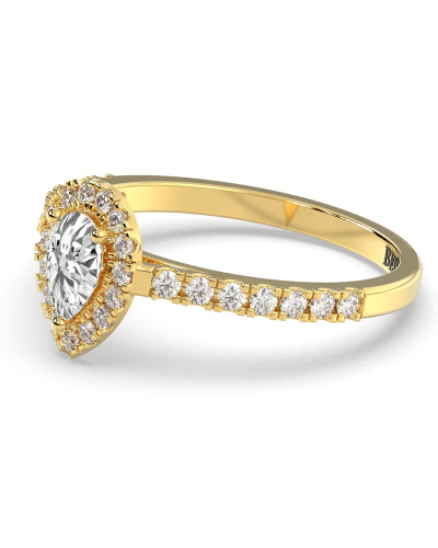 bague Solitaire en Or jaune  Accompagné Diamant Halo Poire