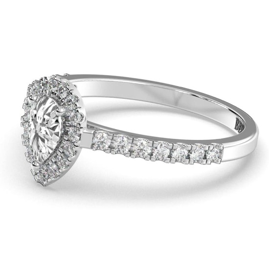 bague Solitaire en Or blanc  Accompagné Diamant Halo Poire