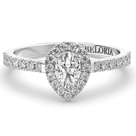 bague Solitaire en Or blanc  Accompagné Diamant Halo Poire