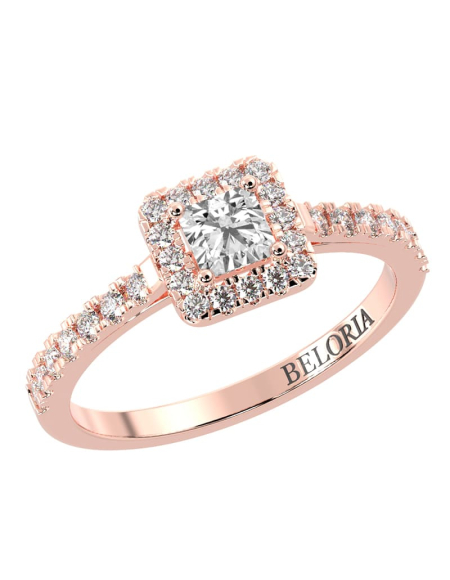 Bague Solitaire en Or blanc avec Halo Accompagné Diamant Princesse 2
