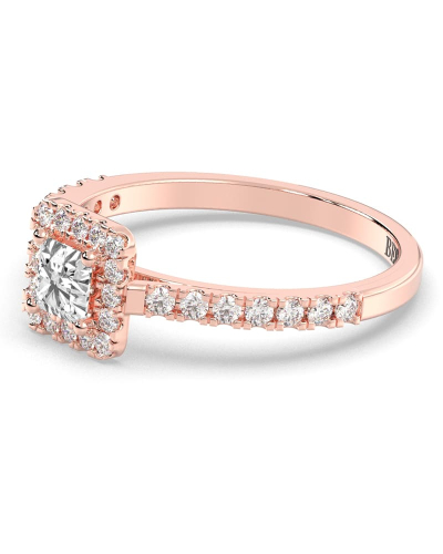 Bague Solitaire en Or rose avec Halo Accompagné Diamant Princesse