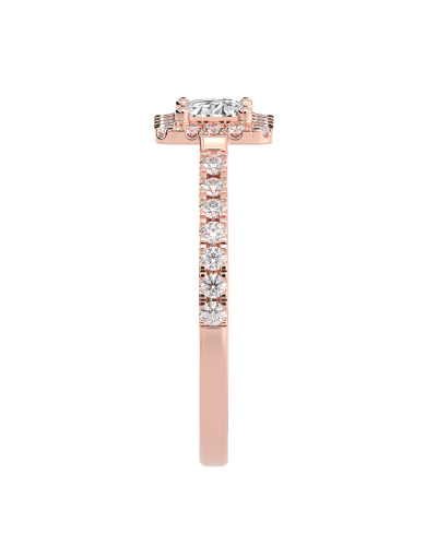 Bague Solitaire en Or rose avec Halo Accompagné Diamant Princesse