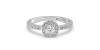 Bague Solitaire en Or blanc avec Halo Accompagné Diamant Coussin