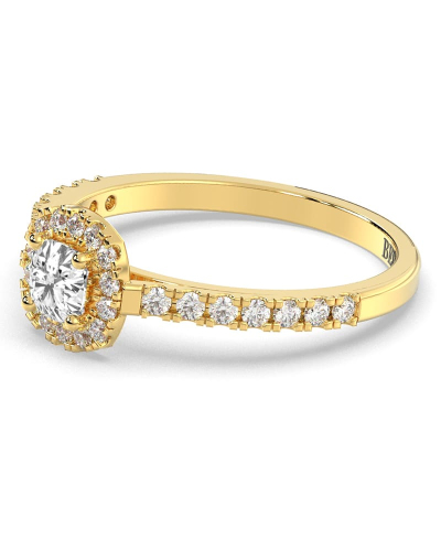 Bague Solitaire en Or jaune avec Halo Accompagné Diamant Coussin