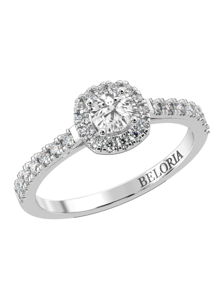 Bague Solitaire en Or rose avec Halo Accompagné Diamant Coussin 2