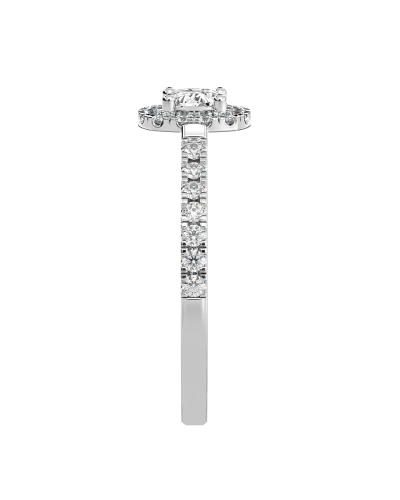 Bague Solitaire en Or blanc avec Halo Accompagné Diamant Coussin