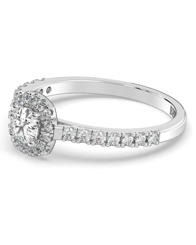 Bague Solitaire en Or blanc avec Halo Accompagné Diamant Coussin