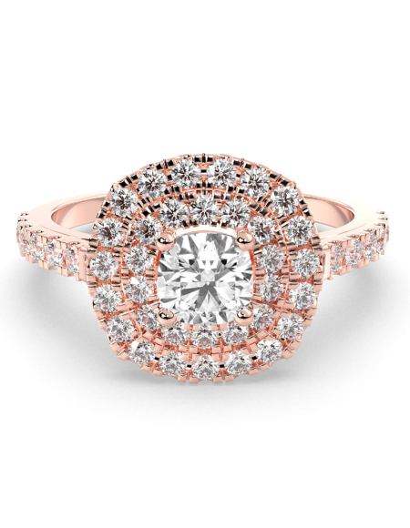 Bague Solitaire en Or rose avec Diamant Double Halo Coussin 2