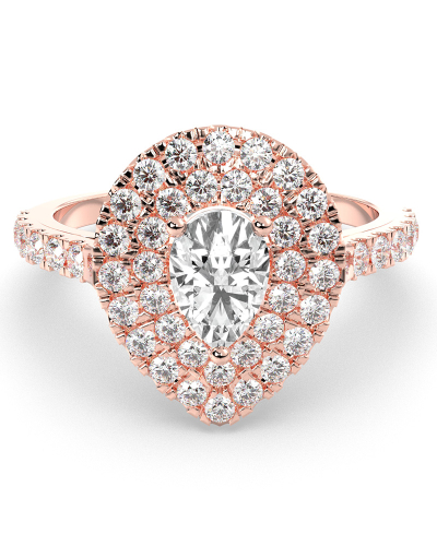 Bague Solitaire en Or rose Diamant Double Halo Poire