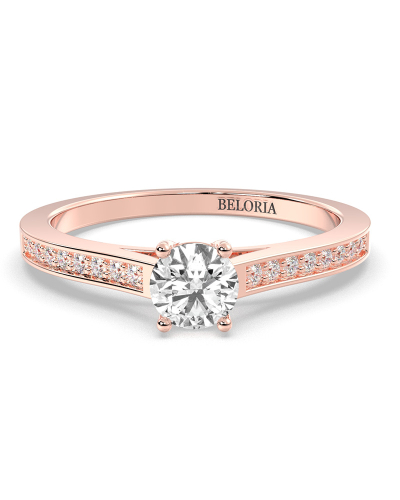 Bague Solitaire en Or rose Accompagné Diamant Rond