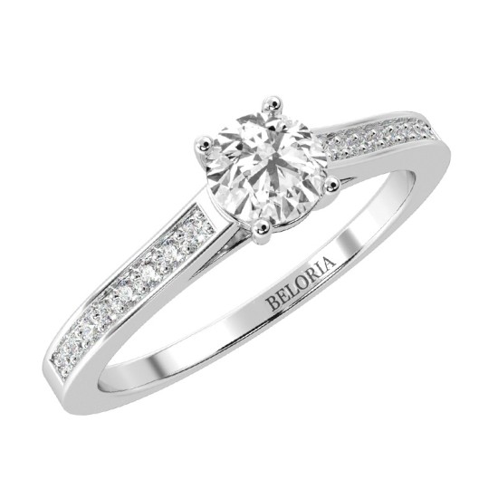 Bague Solitaire en Or blanc Accompagné Diamant Rond