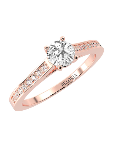 Bague Solitaire en Or rose Accompagné Diamant Rond