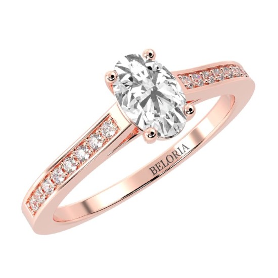 Bague Solitaire en Or rose  Accompagné Diamant Ovale