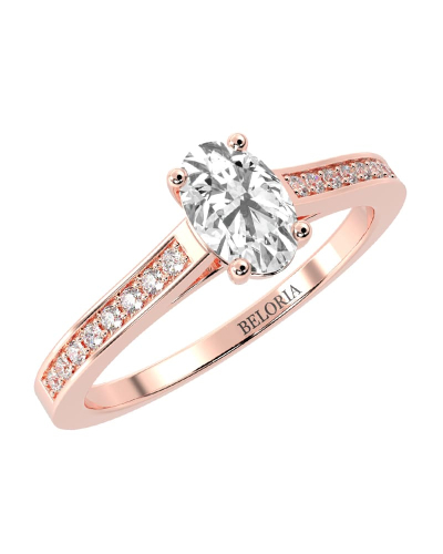 Bague Solitaire en Or rose  Accompagné Diamant Ovale
