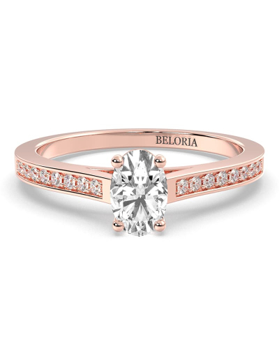 Bague Solitaire en Or rose  Accompagné Diamant Ovale