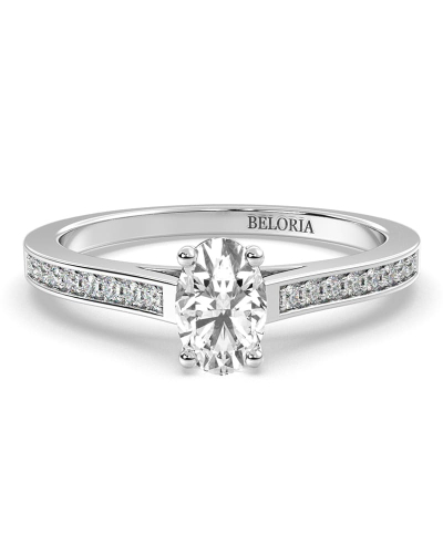 Bague Solitaire en Or blanc  Accompagné Diamant Ovale