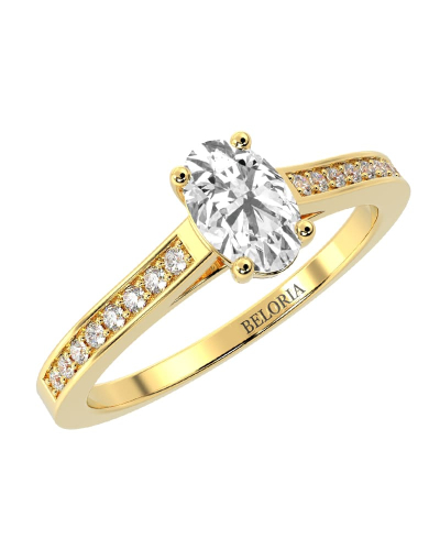 Bague Solitaire en Or jaune  Accompagné Diamant Ovale