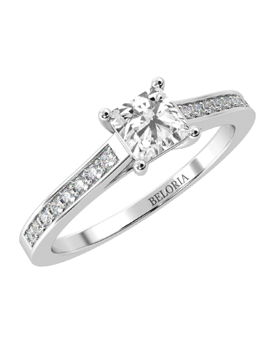 Bague Solitaire en Or blanc Accompagné Diamant Princesse