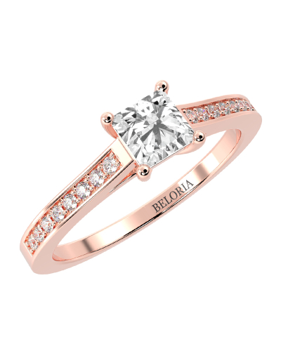 Bague Solitaire en Or rose Accompagné Diamant Princesse