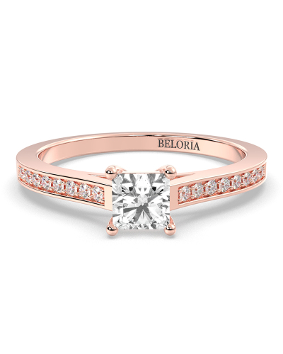 Bague Solitaire en Or rose Accompagné Diamant Princesse