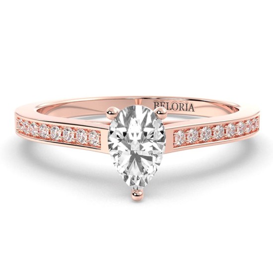 Bague Solitaire en Or rose Accompagné Diamant Poire