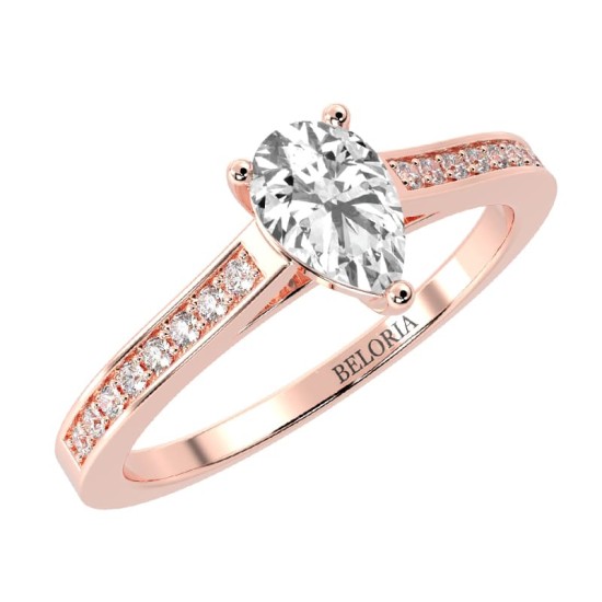 Bague Solitaire en Or rose Accompagné Diamant Poire