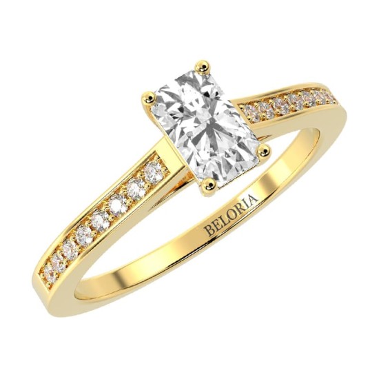 Bague Solitaire en Or jaune Accompagné Diamant Emeraude