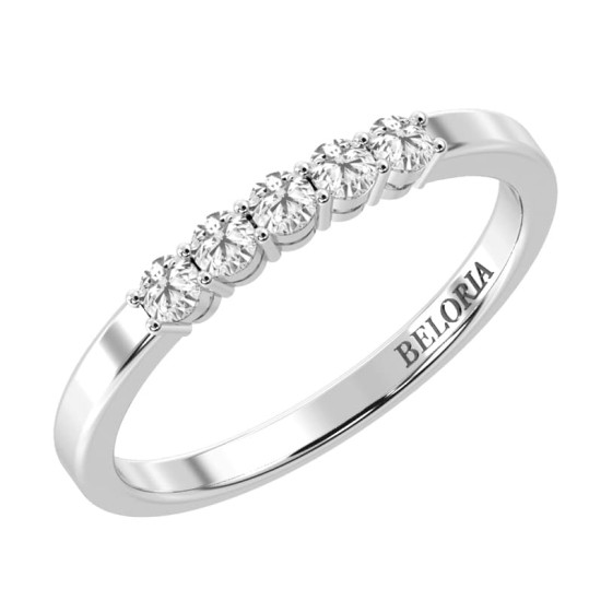 Demi Alliance en Or blanc avec 5 Diamants Ronds