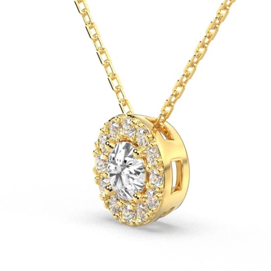 Collier halo en Or jaune avec diamants rond