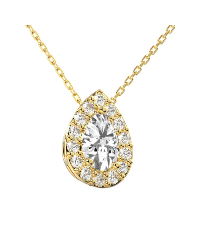 Collier or jaune 18 carats pendentif poire diamants et son halo de diamants