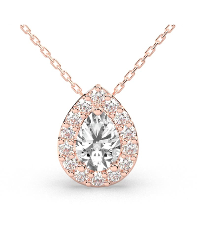 Collier or rose 18 carats pendentif poire diamants et son halo de diamants