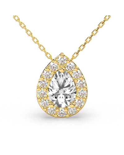 Collier or jaune 18 carats pendentif poire diamants et son halo de diamants