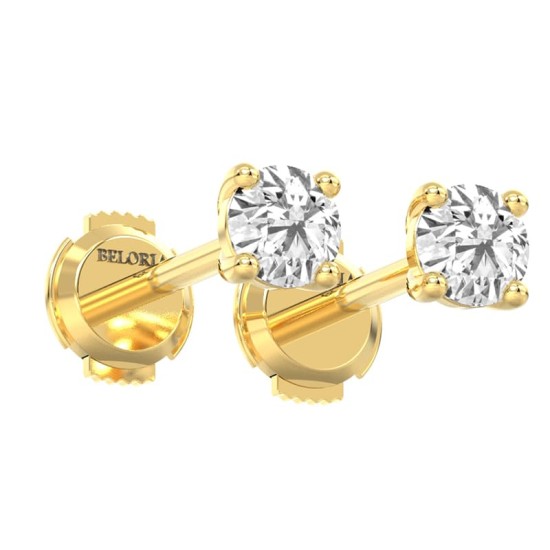 Boucles d'Oreilles en Or jaune avec diamant rond