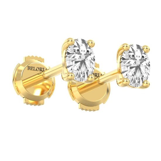 Boucles d'Oreilles en Or jaune avec Diamants Ovales