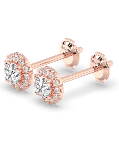 Boucles d'Oreilles en Or rose 18 carats avec Halo Diamant Rond