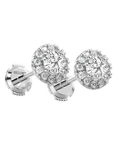 Boucles d'Oreilles en Or blanc 18 carats avec Halo Diamant Rond