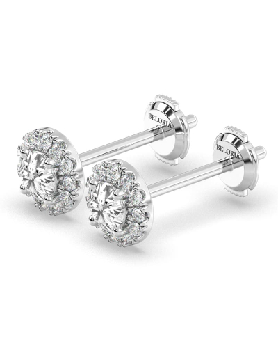Boucles d'Oreilles en Or blanc 18 carats avec Halo Diamant Rond