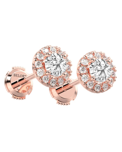 Boucles d'Oreilles en Or rose 18 carats avec Halo Diamant Rond