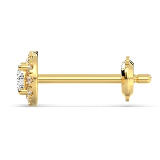 Boucles d'Oreilles en Or jaune 18 carats avec Halo Diamant Rond