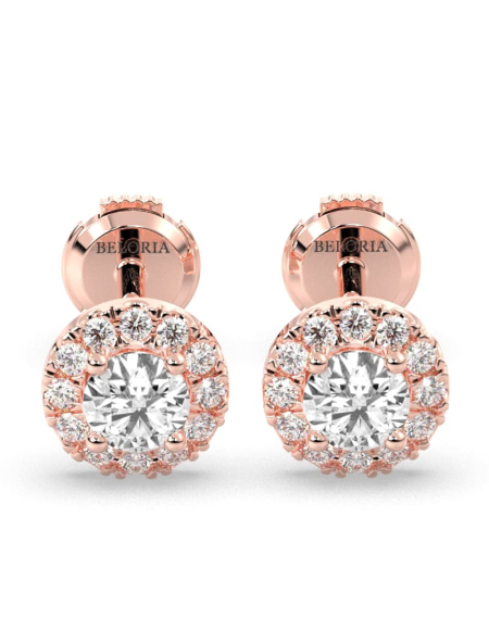 Boucles d'Oreilles en Or jaune 18 carats avec Halo Diamant Rond 2