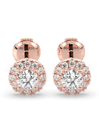 Boucles d'Oreilles en Or rose 18 carats avec Halo Diamant Rond