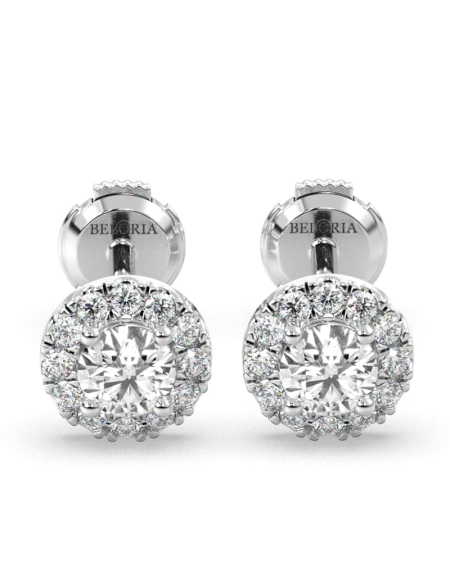 Boucles d'Oreilles en Or jaune 18 carats avec Halo Diamant Rond 2