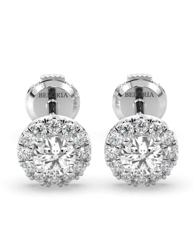 Boucles d'Oreilles en Or blanc 18 carats avec Halo Diamant Rond